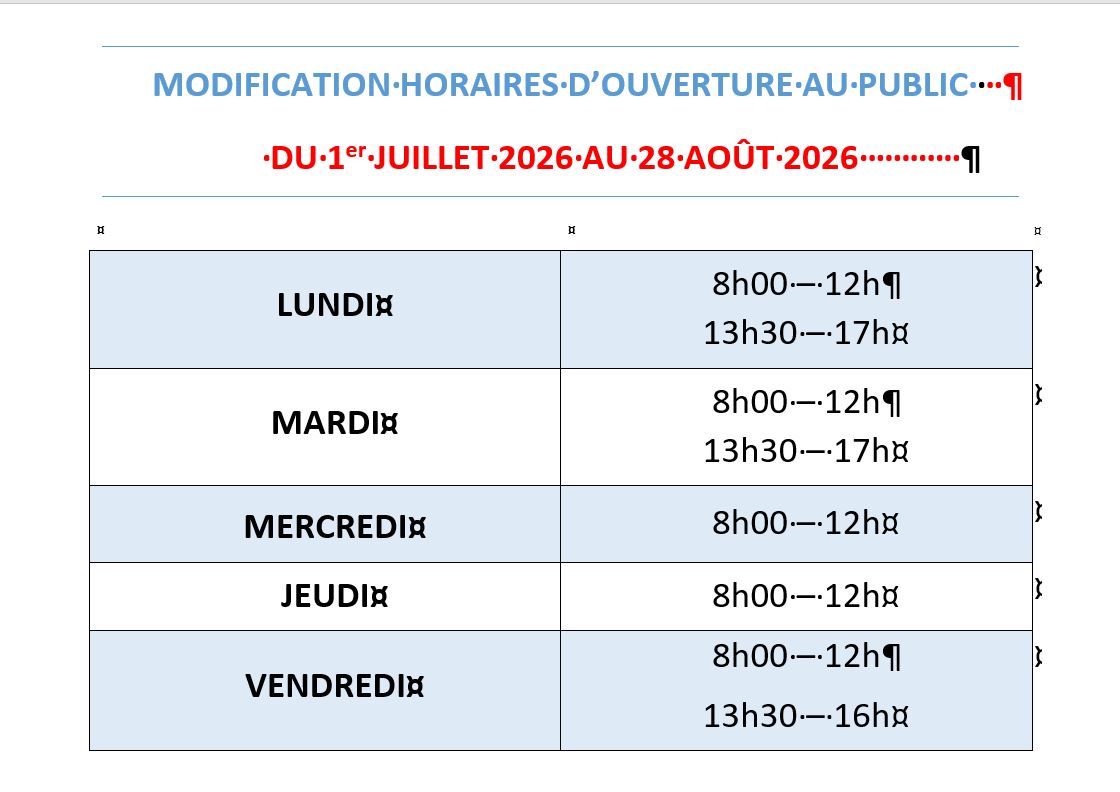 horaire été